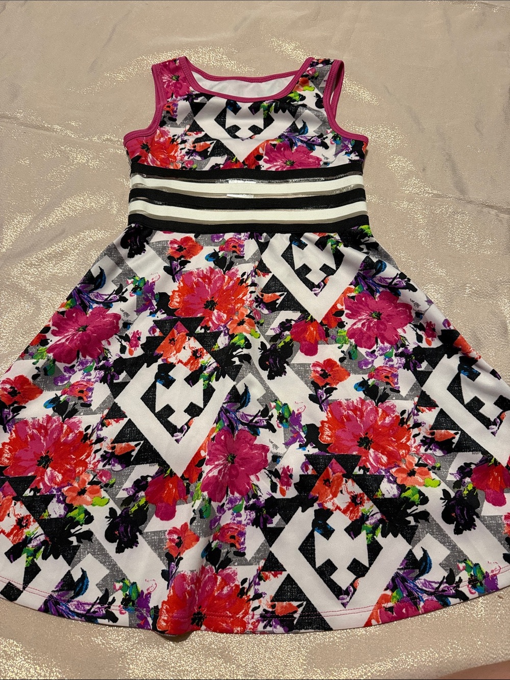 Bonnie Jean Pink Floral Geo-Print Casual Dress